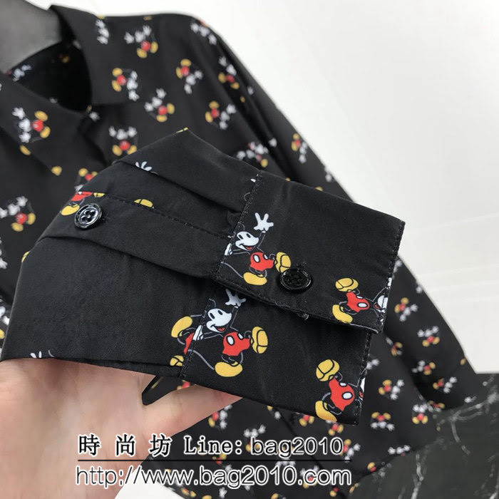YSL聖羅蘭 19ss春季 黑色 米老鼠印花長袖襯衫 府綢面料 數碼直噴印花 男女同款 ydi2633